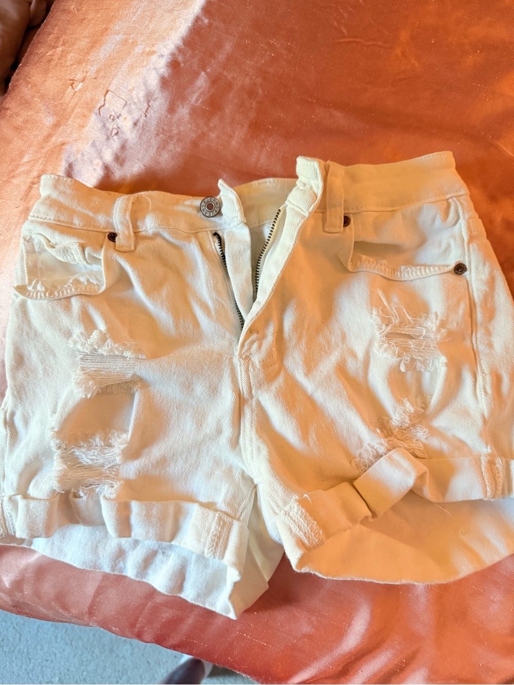 Women's White Distressed Denim Jean Shorts with Rolled Hem